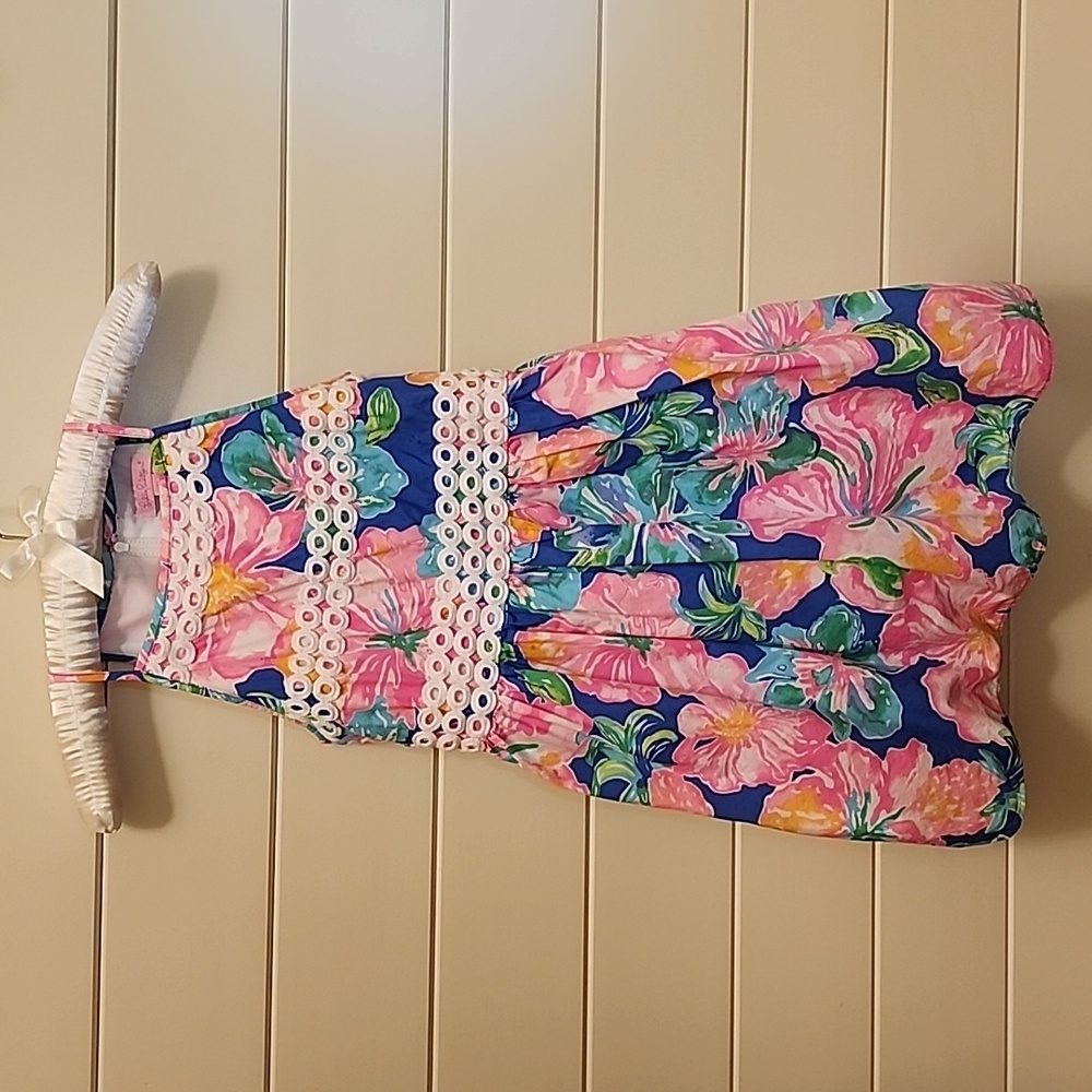 Lilly Pulitzer Elize Jungle Print Floral Girls Dress Sz 10 Pink Blue Green